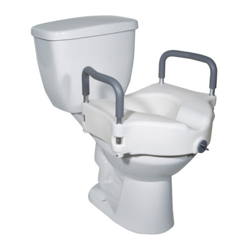 2-in-1 Locking Raised Toilet Seat with Tool-free Removable Arms. 5" Height