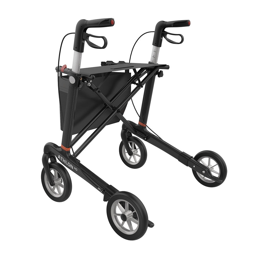 ATHLON HD XL-Carbon Ultralight Rollator, Large 62, Black, SOFT Wheels